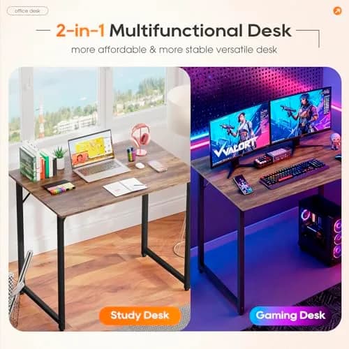 PayLessHere 32 Inch Computer Desk Brown | Sturdy Office Desk with 3 Drawers & Metal Frame thumbnail 3