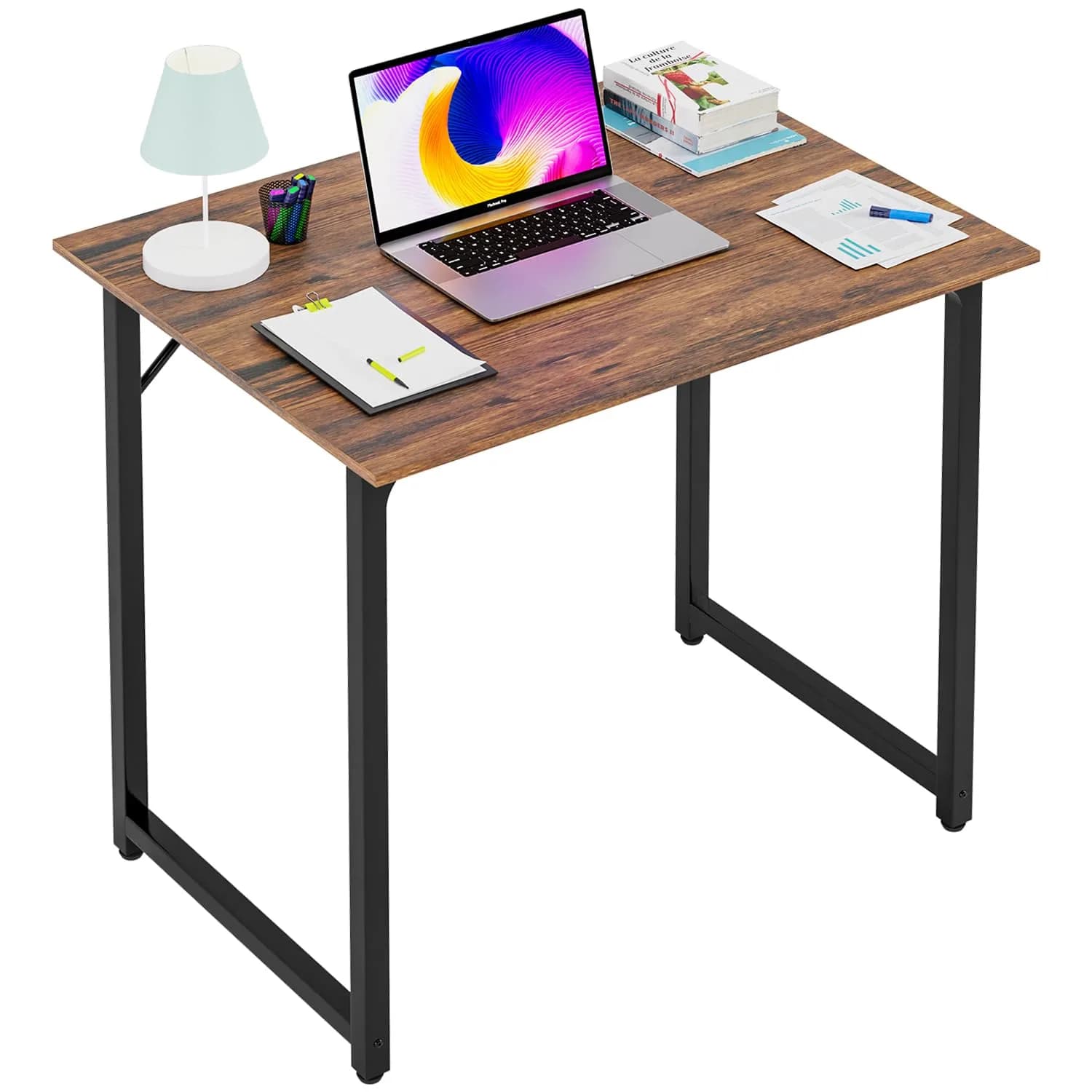 PayLessHere 32 Inch Computer Desk Brown | Sturdy Office Desk with 3 Drawers & Metal Frame - main product image