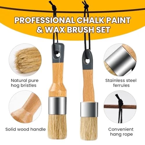 YiBaiBrush Chalk Paint Brush, 2 Pack Wax Brushes with Natural Bristle | Ideal for Chalk & Milk Paint, Furniture & Art thumbnail 4