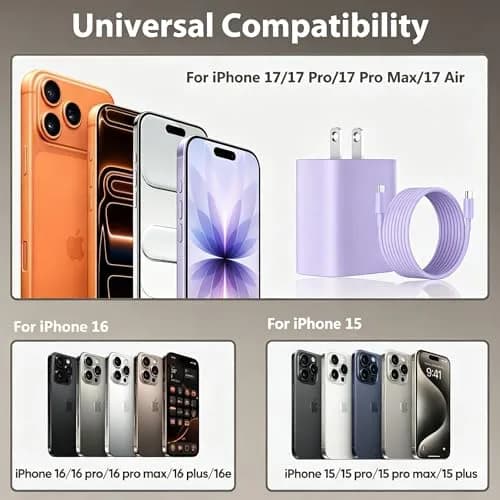 Ubearkk Phone 17/16/15 Charger Fast Charging 10FT USB C Cord & 20W Block | 4.60⭐ 9108 Reviews thumbnail 5