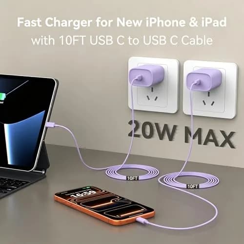 Ubearkk Phone 17/16/15 Charger Fast Charging 10FT USB C Cord & 20W Block | 4.60⭐ 9108 Reviews thumbnail 3