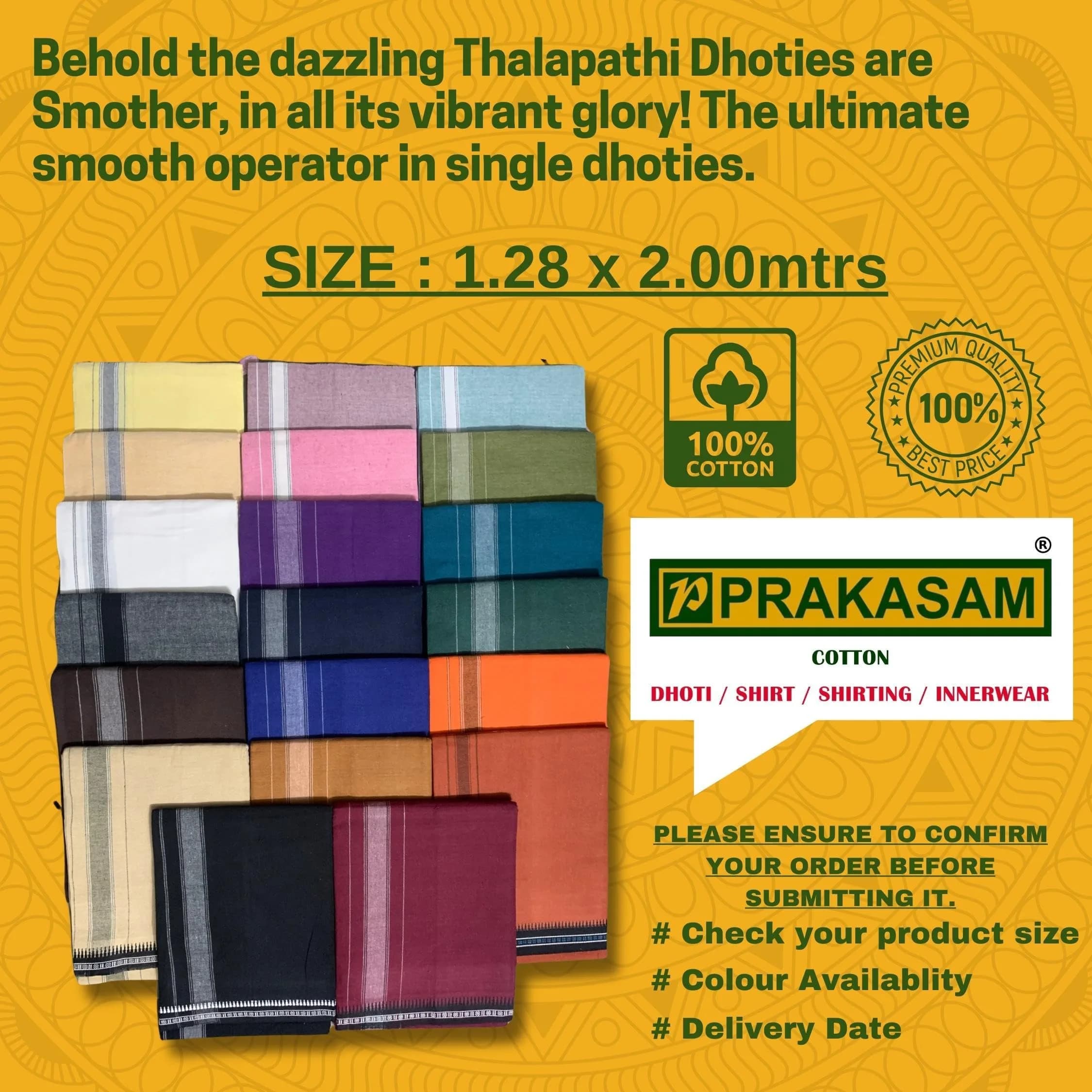 PRAKASAM COTTON Men's Thalathi Border Dhoti 1.27 x 1.95 m (4.16 x 6.4 ft) | Pure Cotton for Indian Occasions - view 5