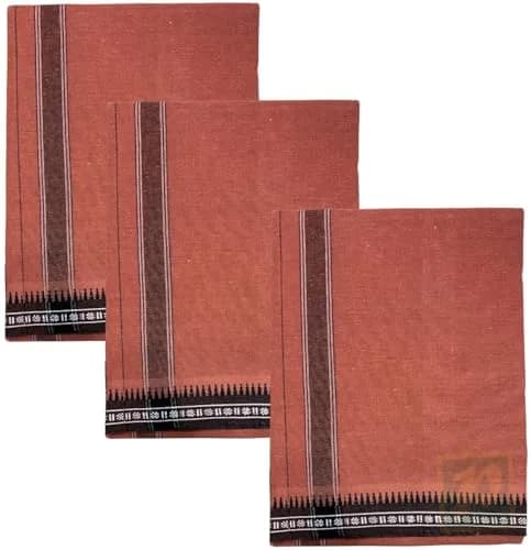 PRAKASAM COTTON Men's Thalathi Border Dhoti 1.27 x 1.95 m (4.16 x 6.4 ft) | Pure Cotton for Indian Occasions thumbnail 1