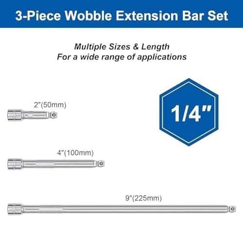 DAKCOS 3 Piece 1/4 Inch Drive Wobble Extension Set 2/4/9 in | Chrome Vanadium Steel thumbnail 2