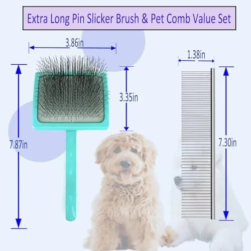 DSKRUI Extra Long Pin Dog Grooming Brush & Stainless Steel Comb Value Kit | Gentle Detangling for Medium & Long Haired Dogs thumbnail 4
