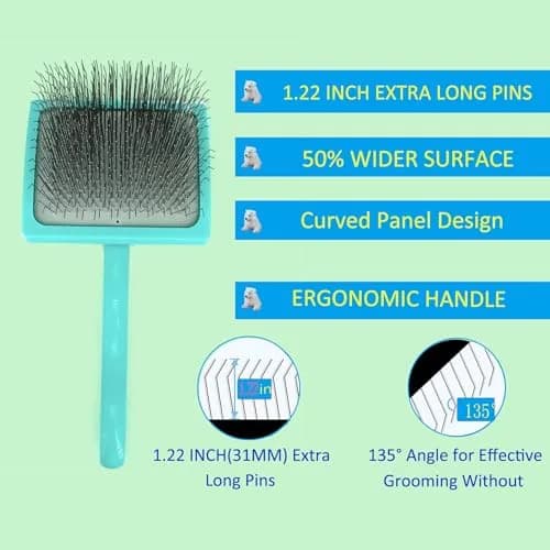 DSKRUI Extra Long Pin Dog Grooming Brush & Stainless Steel Comb Value Kit | Gentle Detangling for Medium & Long Haired Dogs thumbnail 2