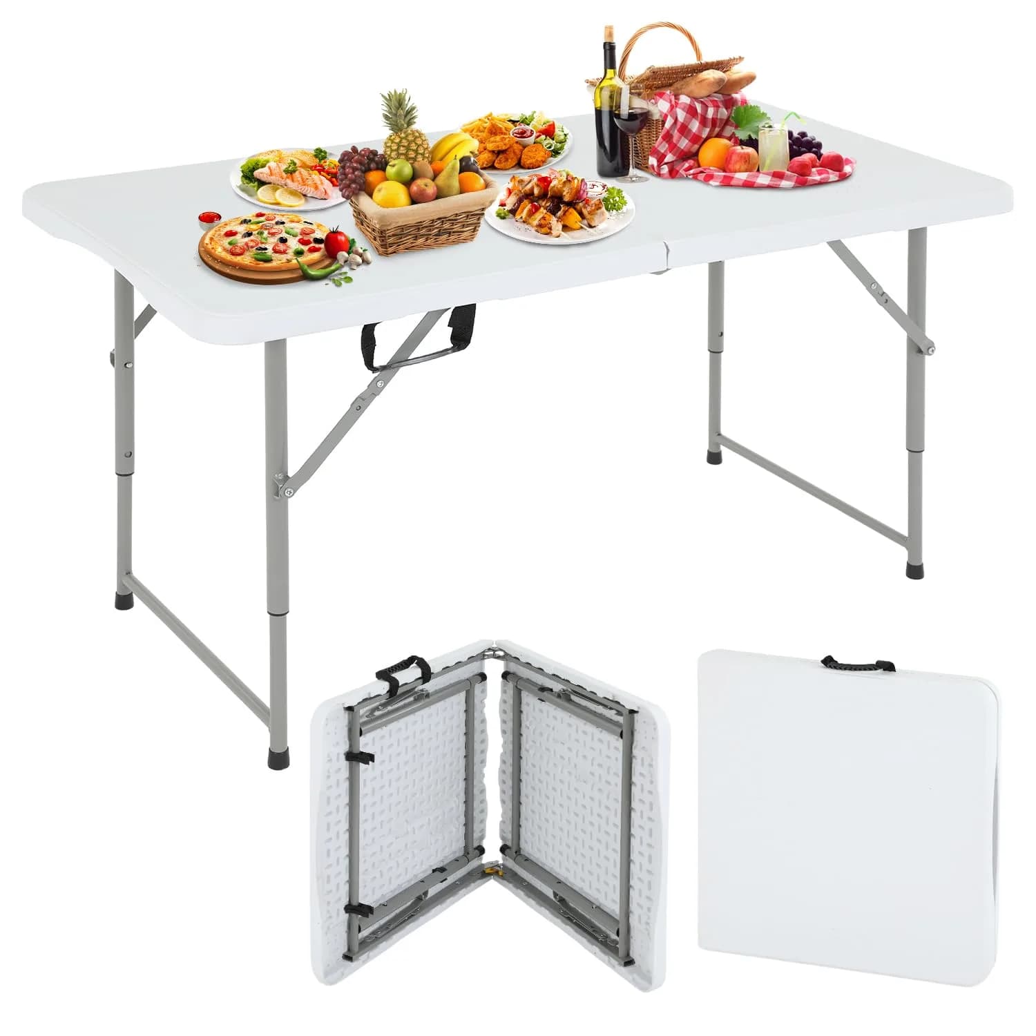 Dopinmin 4 FT Foldable Camping Table with Handle | Portable Plastic Picnic Table in White