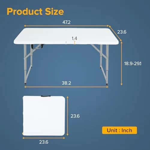 Dopinmin 4 FT Foldable Camping Table with Handle | Portable Plastic Picnic Table in White thumbnail 7