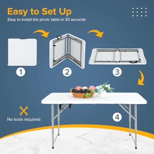 Dopinmin 4 FT Foldable Camping Table with Handle | Portable Plastic Picnic Table in White thumbnail 8