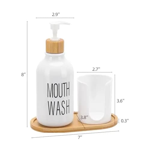 Tbestmax White 17oz Pump Dispenser with Cup Holder & Tray | Organizes Bathroom Countertops thumbnail 2