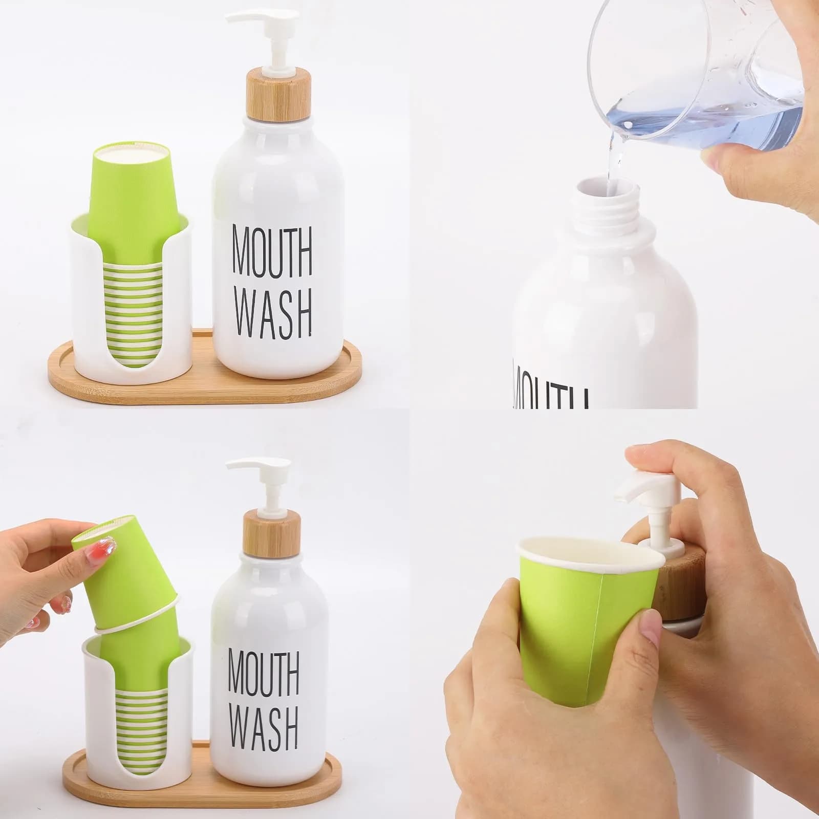 Tbestmax White 17oz Pump Dispenser with Cup Holder & Tray | Organizes Bathroom Countertops - view 3