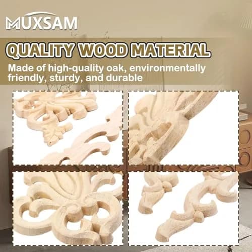 MUXSAM Wood Carved Appliques Onlays 20 cm (7.87") | 4-Pair Set for Furniture Corners thumbnail 5