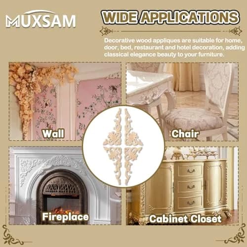 MUXSAM Wood Carved Appliques Onlays 20 cm (7.87") | 4-Pair Set for Furniture Corners thumbnail 6