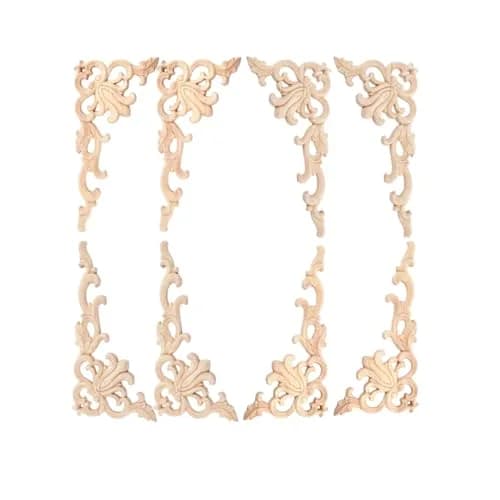 MUXSAM Wood Carved Appliques Onlays 20 cm (7.87") | 4-Pair Set for Furniture Corners thumbnail 1