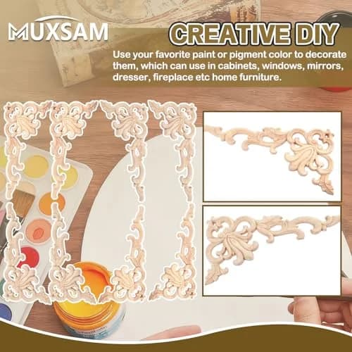 MUXSAM Wood Carved Appliques Onlays 20 cm (7.87") | 4-Pair Set for Furniture Corners thumbnail 7