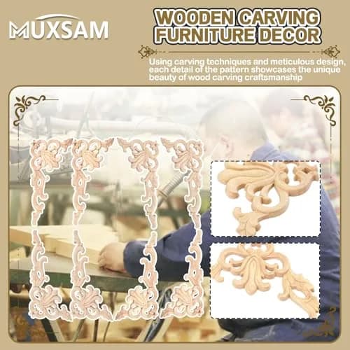MUXSAM Wood Carved Appliques Onlays 20 cm (7.87") | 4-Pair Set for Furniture Corners thumbnail 3