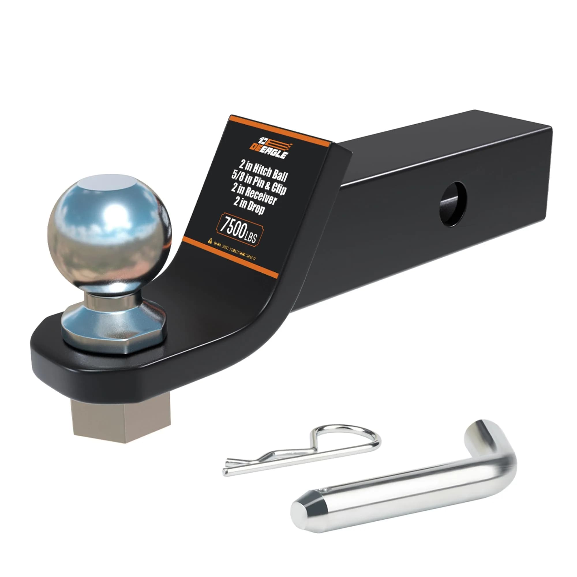 DEEAGLE 2-inch Ball Hitch with Pin, 4-inch Drop, 7500lbs GTW | Heavy Duty Steel Trailer Ball Mount — 2 Inch / Ball Hitch with Pin