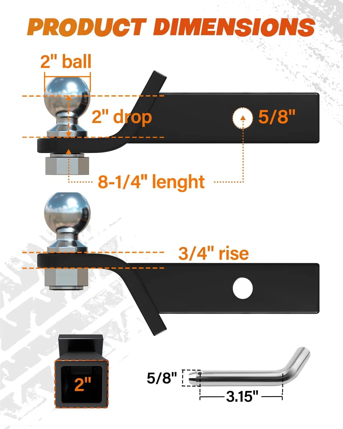 DEEAGLE 2 Inch Trailer Ball Hitch with Pin, 7500lbs GTW | Fits 2" Receivers thumbnail 2