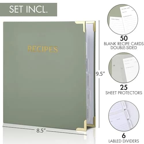 ZICOTO Recipe Binder with Waterproof Cloth Cover & Plastic Sleeves | Organize Family Recipes in Style thumbnail 7