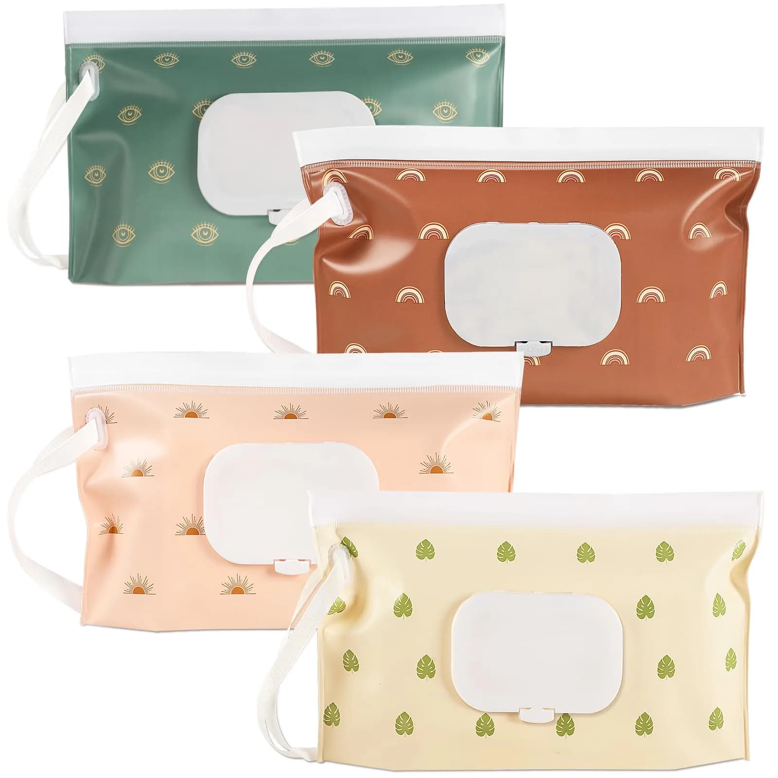 FEBSNOW PatternG Baby Wipe Dispenser 4 Pack | Portable Refillable Wet Wipe Holder with Wrist Loop - main product image