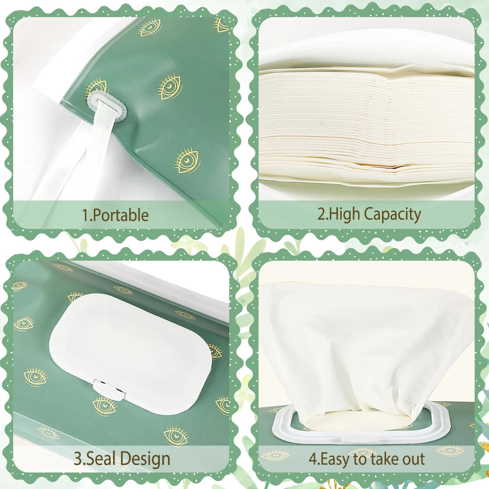 FEBSNOW PatternG Baby Wipe Dispenser 4 Pack | Portable Refillable Wet Wipe Holder with Wrist Loop - view 3