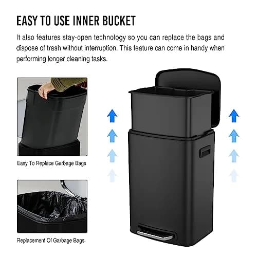 Dolonm 13 Gallon Foot Pedal Trash Can with Soft Close Lid | Stainless Steel Rectangular Waste Bin for Kitchen & Office thumbnail 4