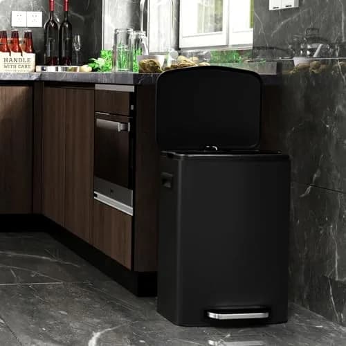 Dolonm 13 Gallon Foot Pedal Trash Can with Soft Close Lid | Stainless Steel Rectangular Waste Bin for Kitchen & Office thumbnail 5