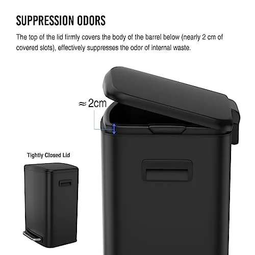 Dolonm 13 Gallon Foot Pedal Trash Can with Soft Close Lid | Stainless Steel Rectangular Waste Bin for Kitchen & Office thumbnail 3
