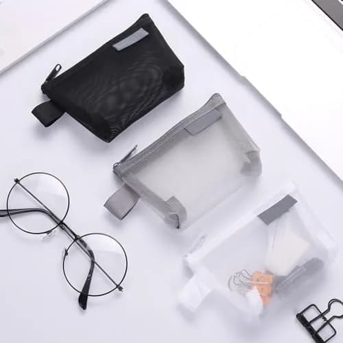 Finyoffiy 3-Pack Portable Square Mesh Storage Bags | Zippered Cosmetic & Coin Pouch, 4.72 x 1.18 x 3.14 inches thumbnail 3