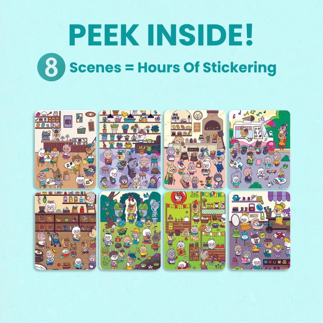CUPKIN Llama Village Sticker Book with 300+ Stickers & Coloring Pages, Lay-Flat Spiral Bound, Ages 2-8 - view 6