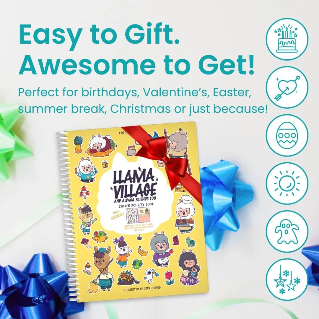 CUPKIN Llama Village Sticker Book with 300+ Stickers & Coloring Pages, Lay-Flat Spiral Bound, Ages 2-8 - view 8