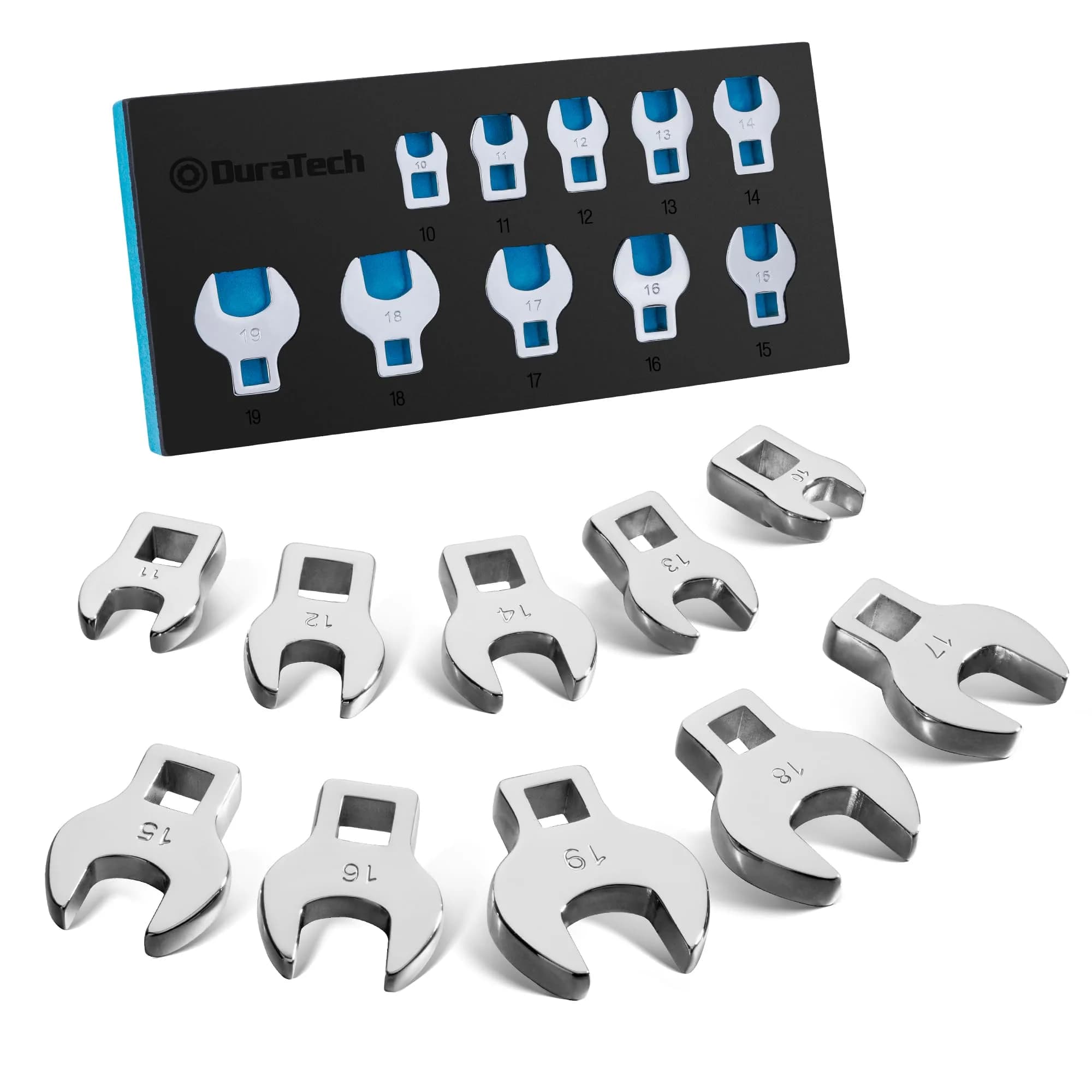 DURATECH 10-Piece 3/8" Drive Crowfoot Wrench Set Metric 10-19mm | CR-V Steel with EVA Organizer