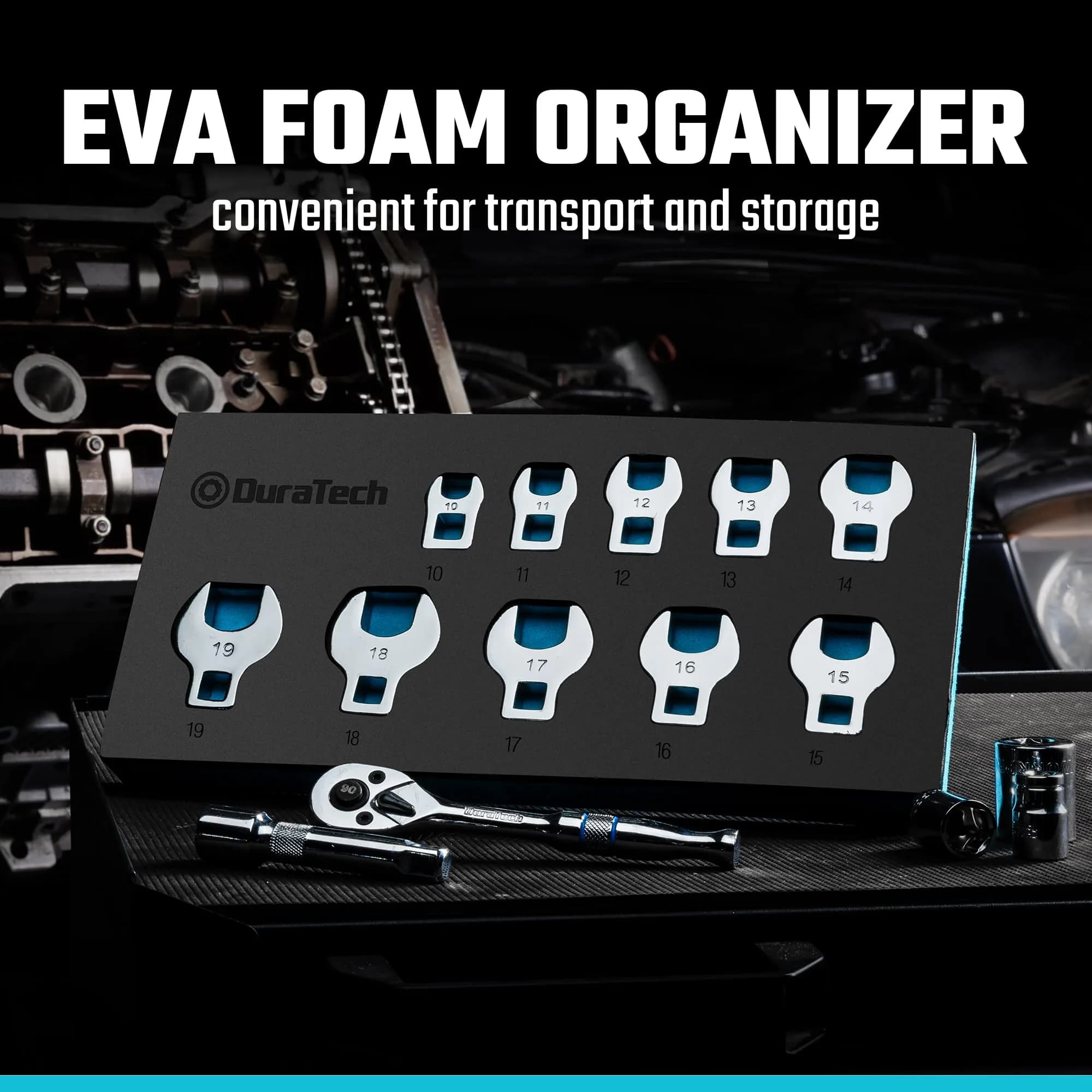DURATECH 10-Piece 3/8" Drive Crowfoot Wrench Set Metric 10-19mm | CR-V Steel with EVA Organizer - view 7