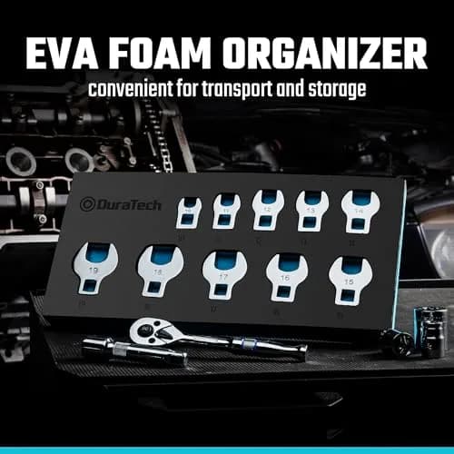 DURATECH 10-Piece 3/8" Drive Crowfoot Wrench Set Metric 10-19mm | CR-V Steel with EVA Organizer thumbnail 7