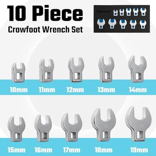 DURATECH 10-Piece 3/8" Drive Crowfoot Wrench Set Metric 10-19mm | CR-V Steel with EVA Organizer thumbnail 2
