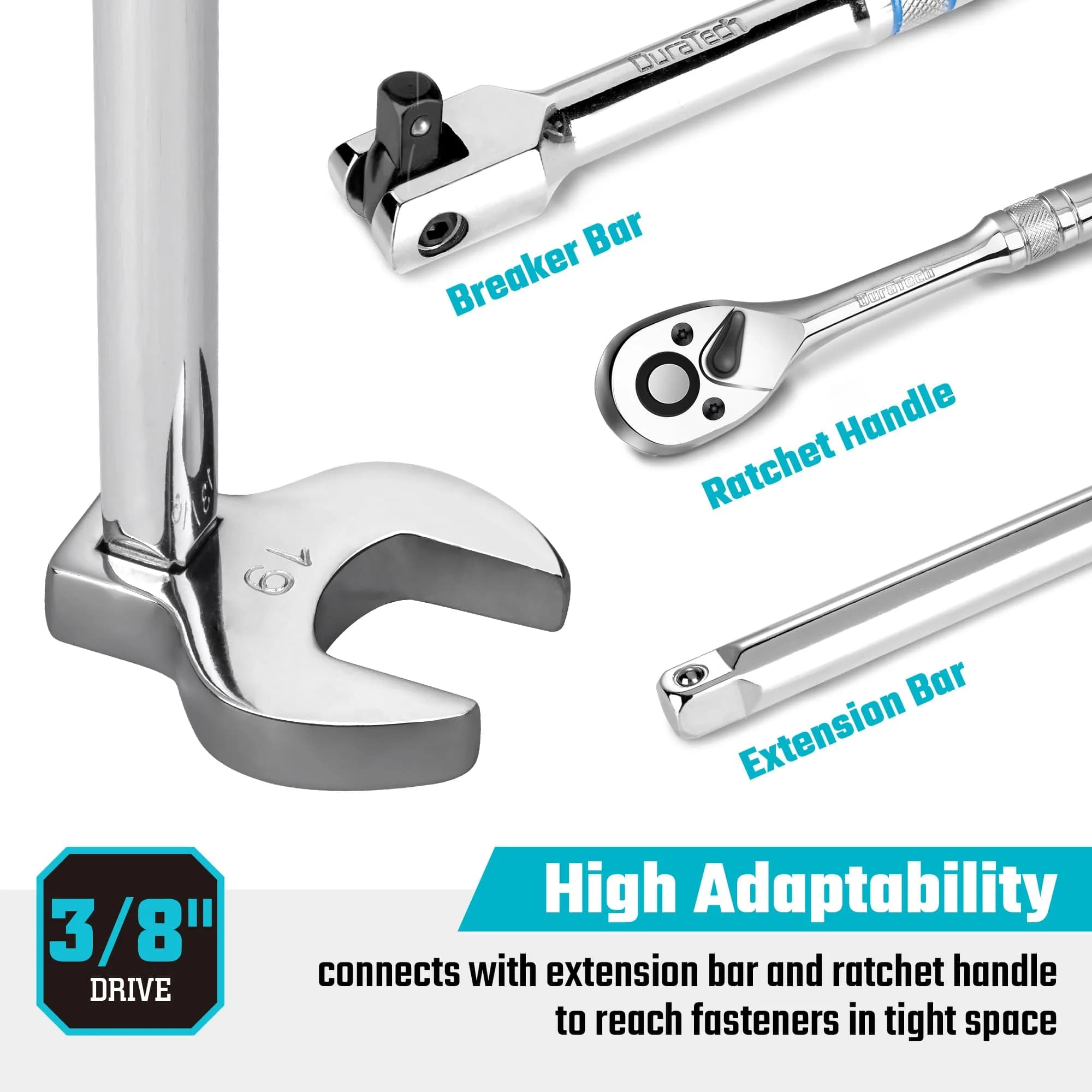 DURATECH 10-Piece 3/8" Drive Crowfoot Wrench Set Metric 10-19mm | CR-V Steel with EVA Organizer - view 4