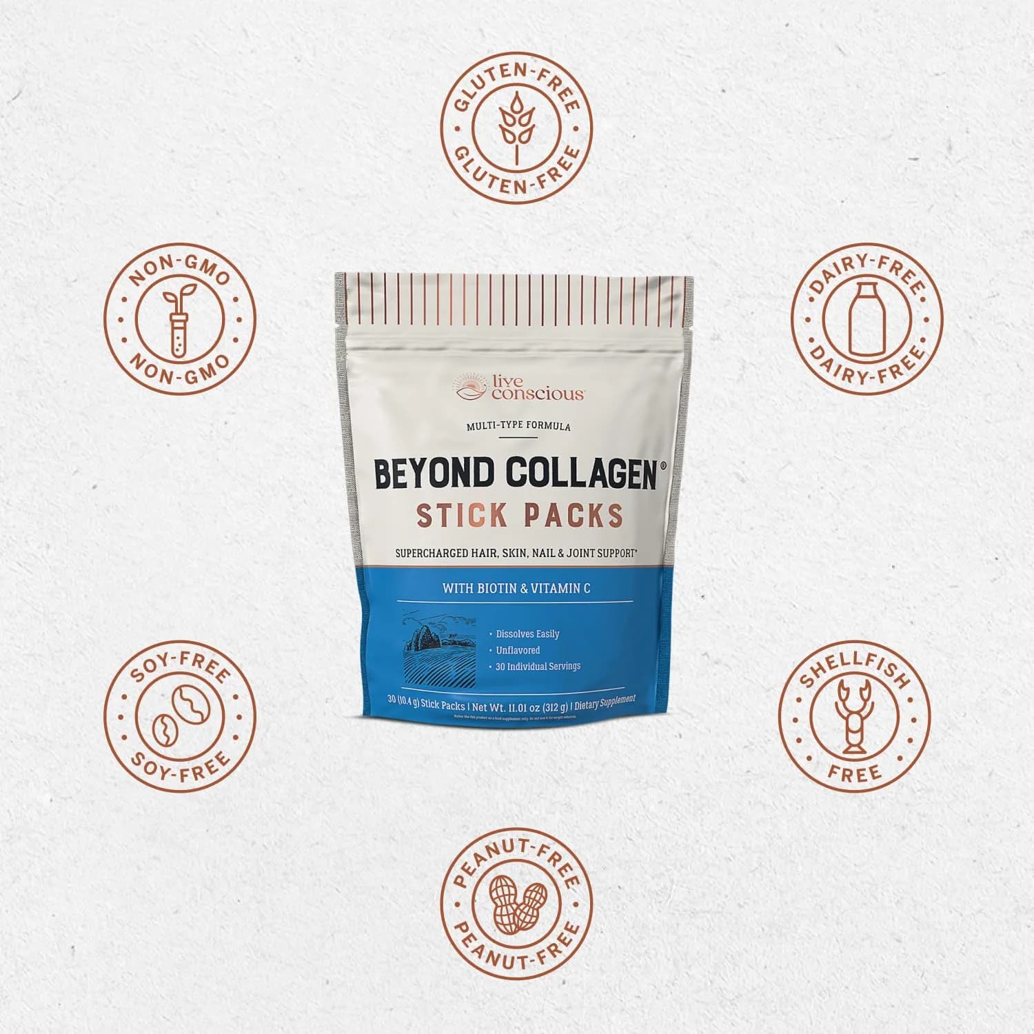 Live Conscious Beyond Collagen Peptides Powder Packets | Multi-Type Collagen for Hair Skin Nail & Joint Support - view 6