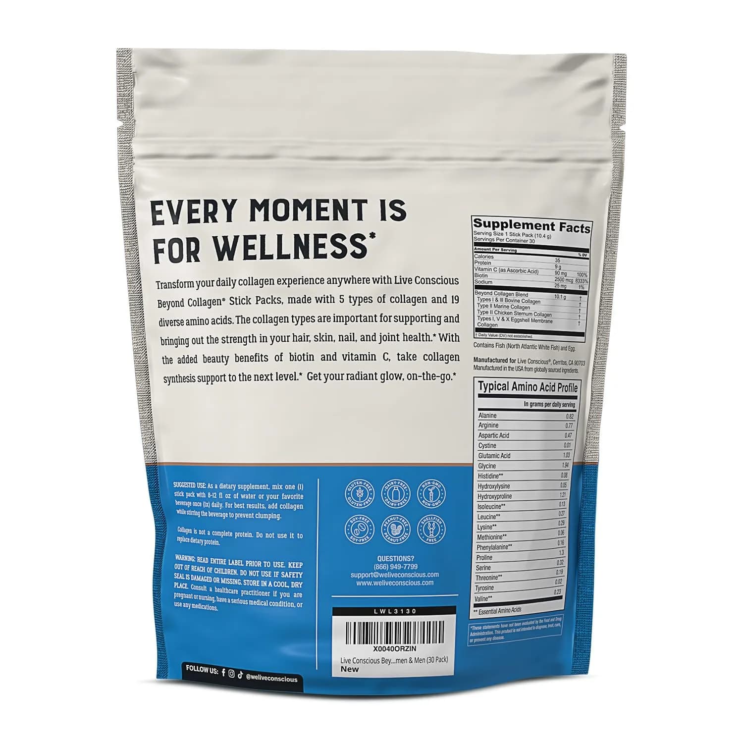Live Conscious Beyond Collagen Peptides Powder Packets | Multi-Type Collagen for Hair Skin Nail & Joint Support - view 7
