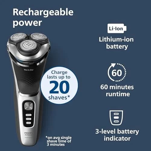 Philips Norelco 3900 Series Electric Shaver Storm Blue | Wet & Dry, Self-Sharpening Blades, 60 Min Battery thumbnail 7