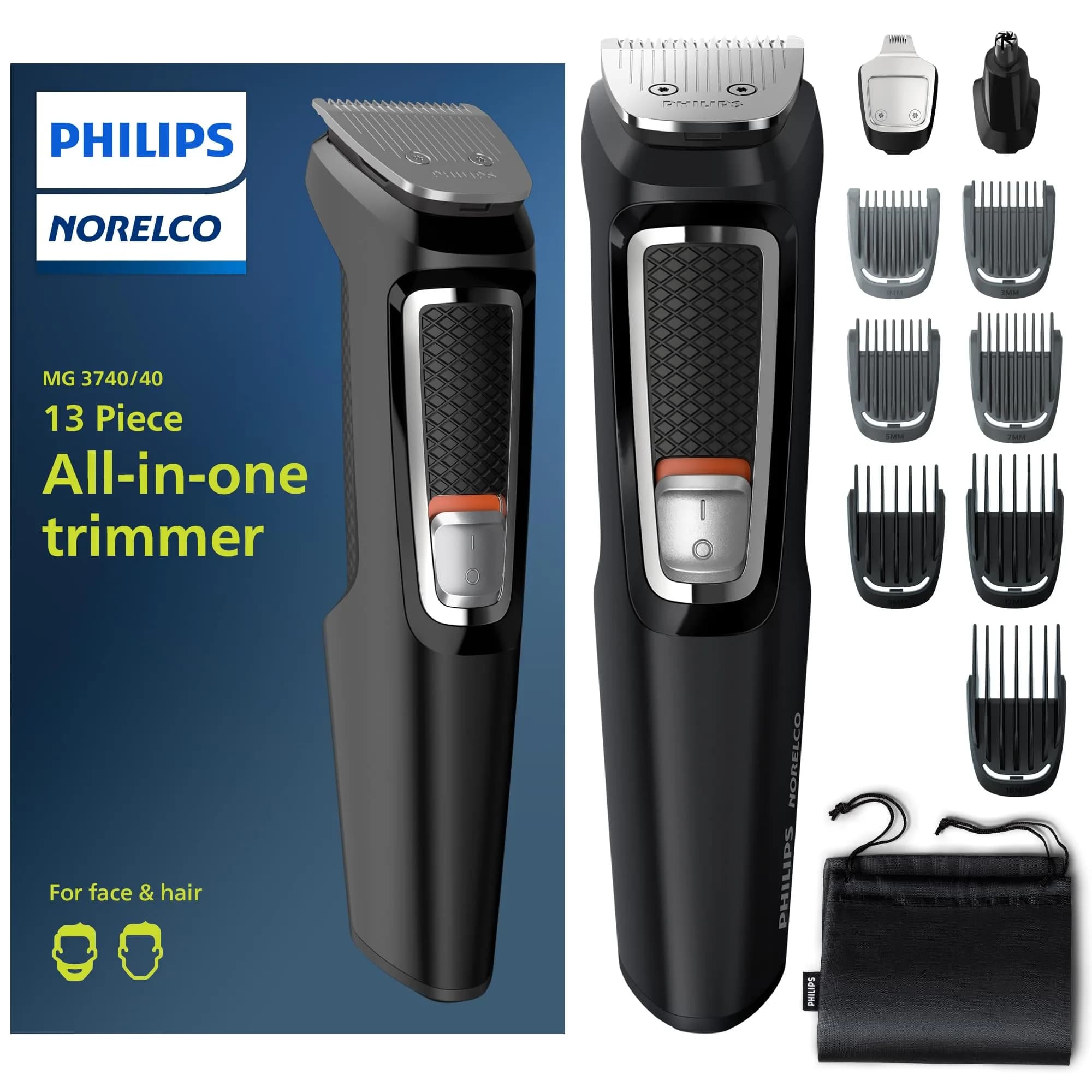 Norelco Philips MultiGroom 3000 Beard Trimmer Kit 13-Piece Set | 60 Min Run Time, Washable Blades - main product image