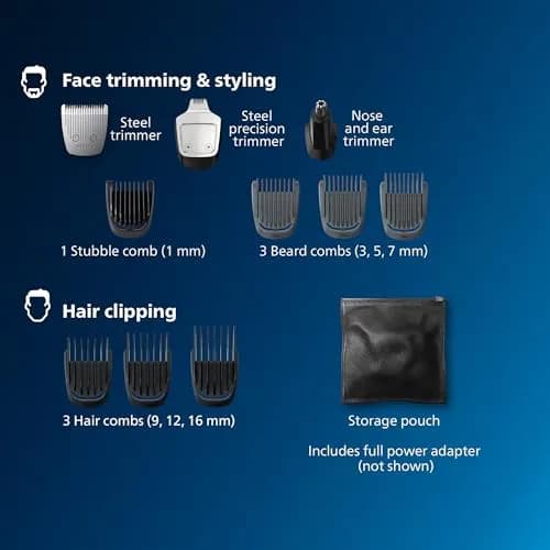 Norelco Philips MultiGroom 3000 Beard Trimmer Kit 13-Piece Set | 60 Min Run Time, Washable Blades thumbnail 2