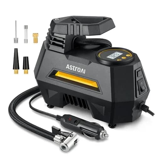 AstroAI AIRUN H1 Tire Inflator Portable Air Compressor 12V DC | Fast Inflation Electric Air Pump with Digital Gauge & LED Light — Yellow