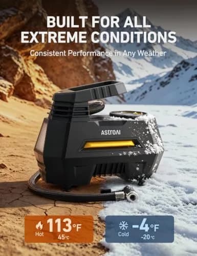AstroAI AIRUN H1 Tire Inflator Portable Air Compressor 12V DC | Fast Inflation Electric Air Pump with Digital Gauge & LED Light thumbnail 5