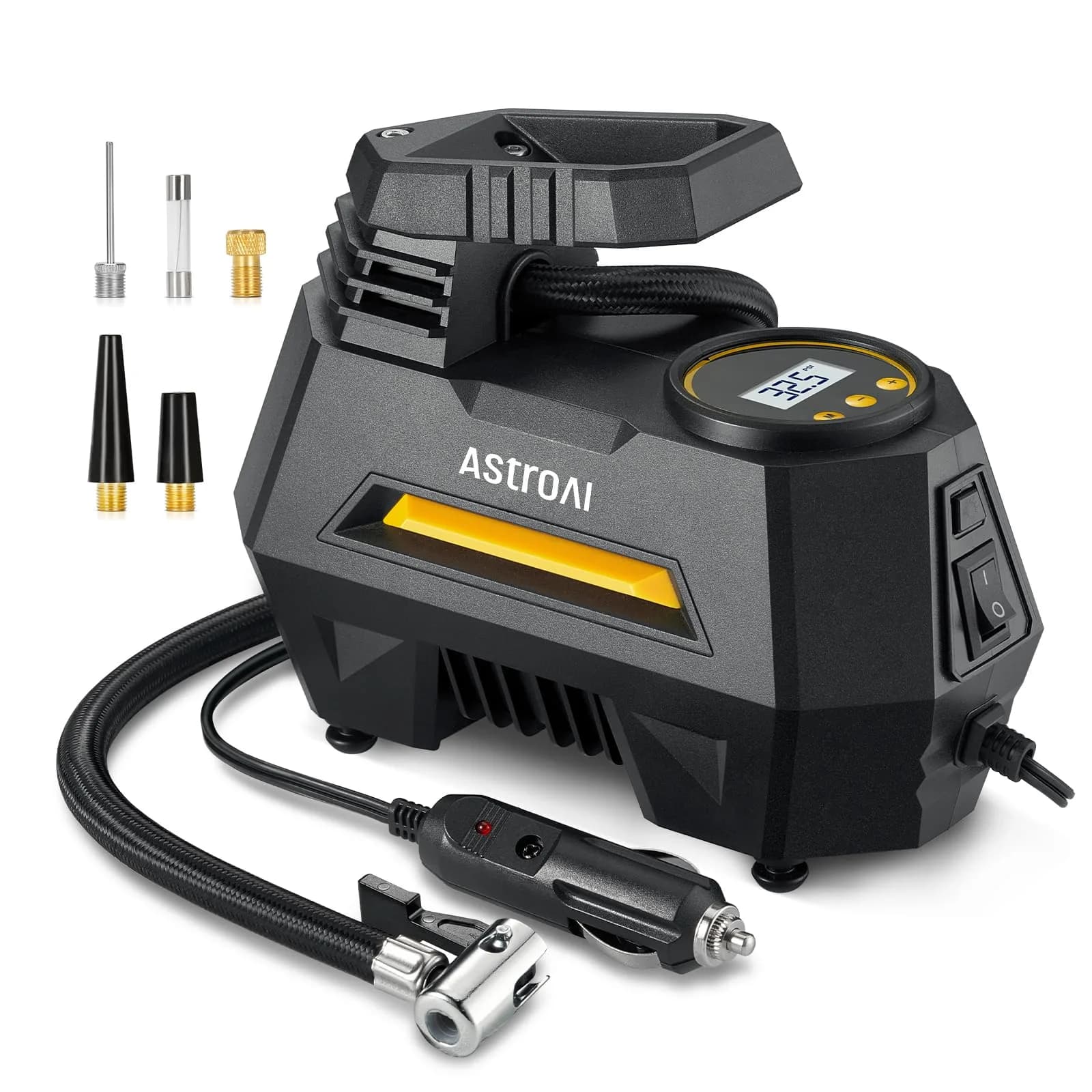 AstroAI AIRUN H Tire Inflator Portable Air Compressor 12V DC | 35L/min Airflow, 100 PSI Max Pressure — Yellow