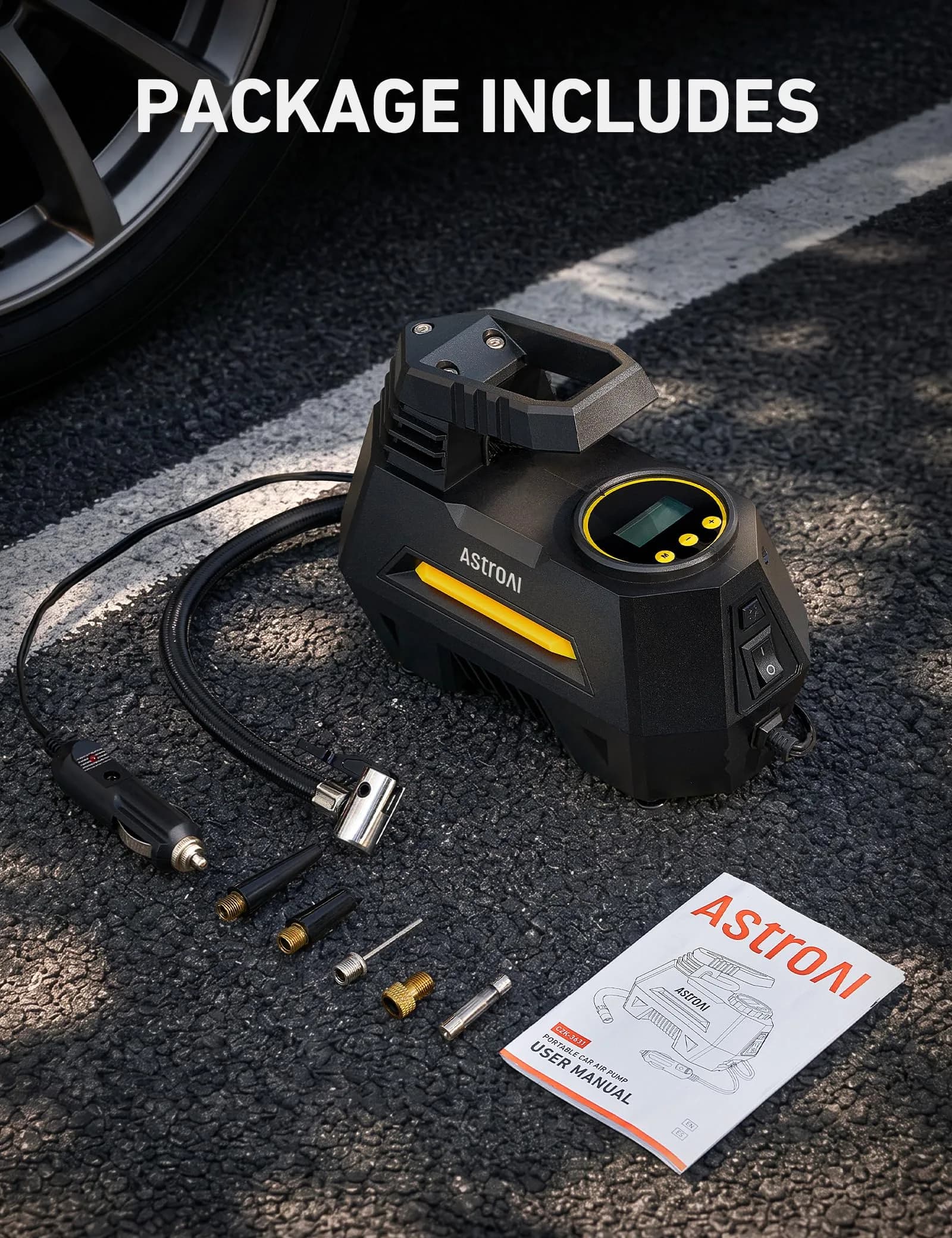 AstroAI AIRUN H1 Tire Inflator Portable Air Compressor 12V DC | Fast Inflation Electric Air Pump with Digital Gauge & LED Light - view 7