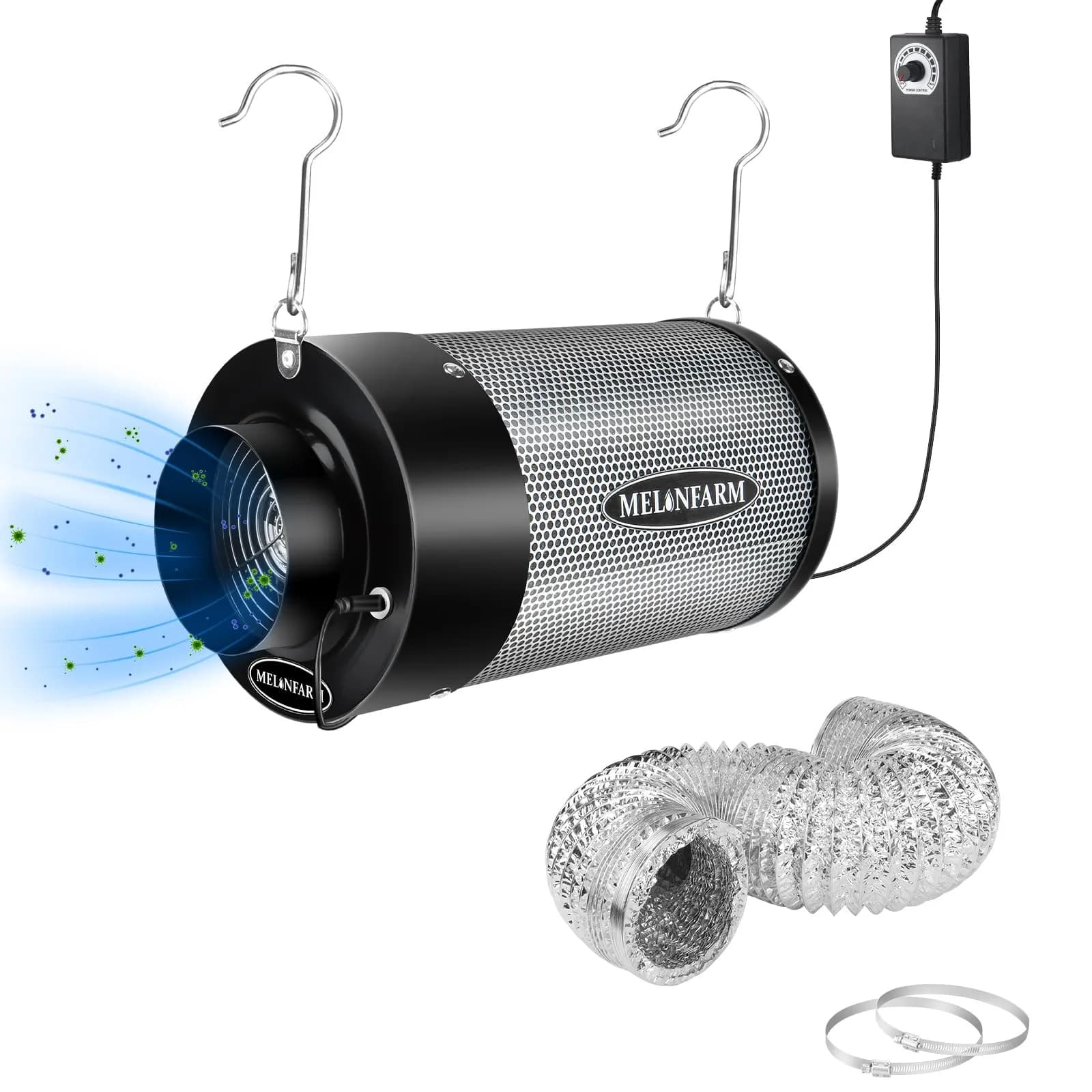 MELONFARM 4 inch Air Carbon Filter with Australia Virgin Charcoal | 14cm Fan Low Noise & Speed Control — 4"Fifer+Fan+Ducting