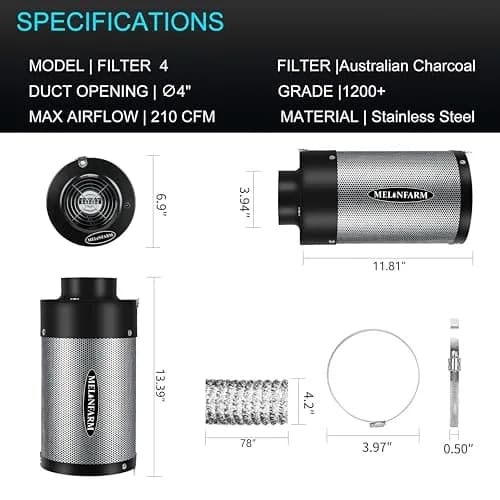 MELONFARM Air Filtration Kit 4" | Low Noise Carbon Filter with 12-Speed Controller (4"x12.6") thumbnail 6
