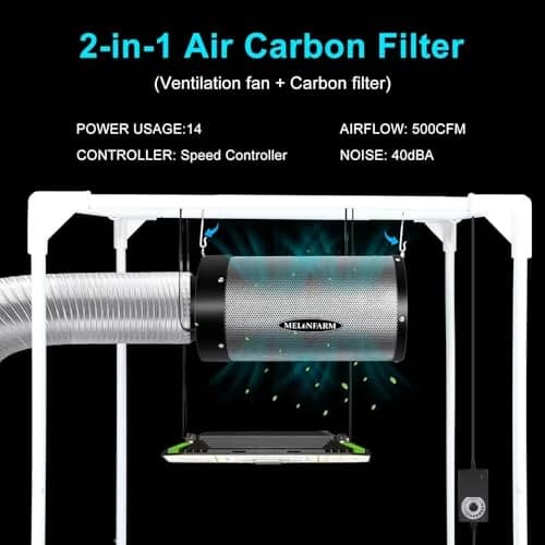 MELONFARM Air Filtration Kit 4" | Low Noise Carbon Filter with 12-Speed Controller (4"x12.6") thumbnail 2