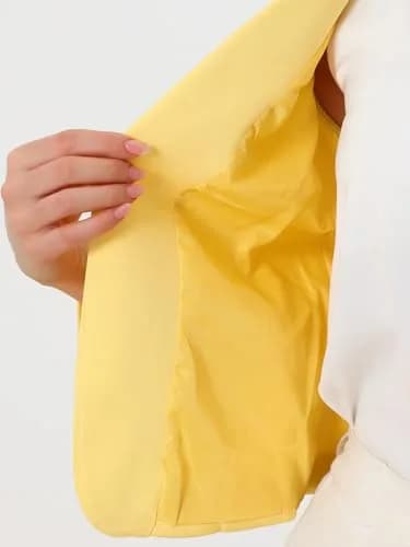 Allegra K Women's Open Front Crop Suit Blazer Medium Yellow-Solid | Lightweight Summer Office Wear thumbnail 5
