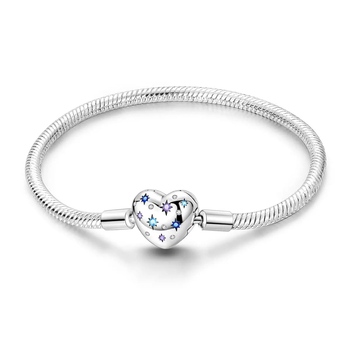 Hapour Charm Bracelet for Women Sterling Silver, Heart Clasp Snake Chain | Travel & Gift — Star Heart